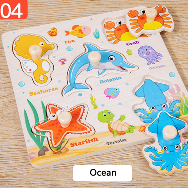 Wooden Ocean Animal Themed Puzzle Board With Knobs